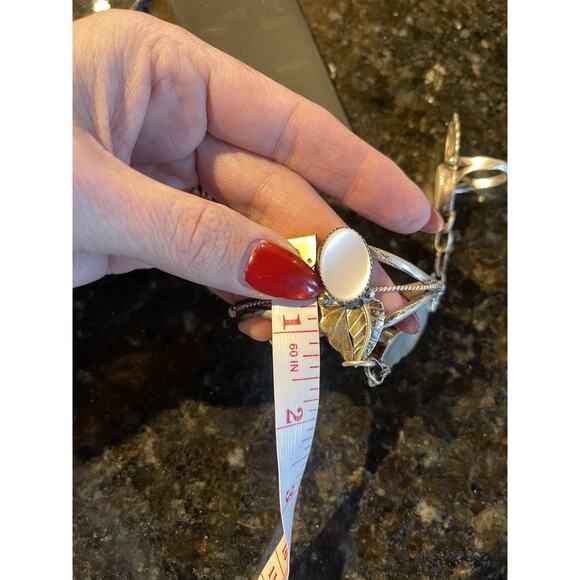 Vintage Sterling Native Mother of Pearl Slave Bracelet Cuff Chain Size 7 Ring - Picture 5 of 16